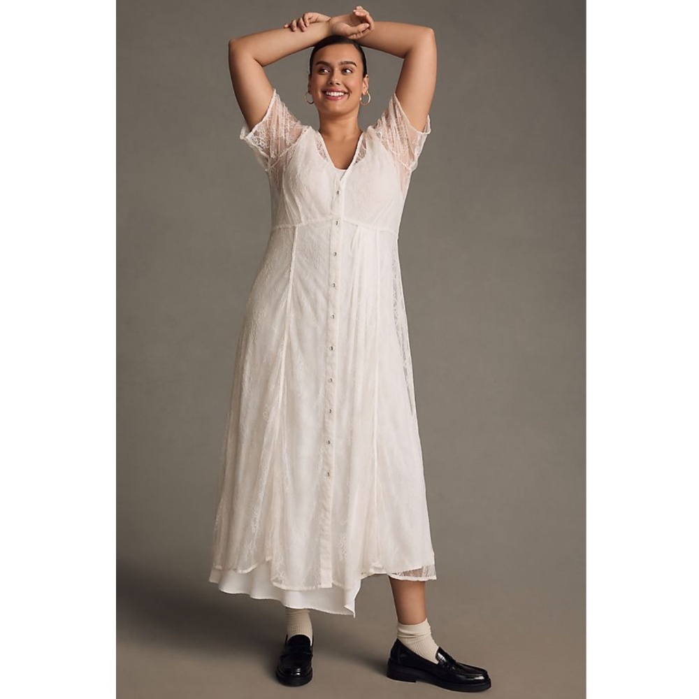 Anthropologie Sheer Lace Buttondown Dress